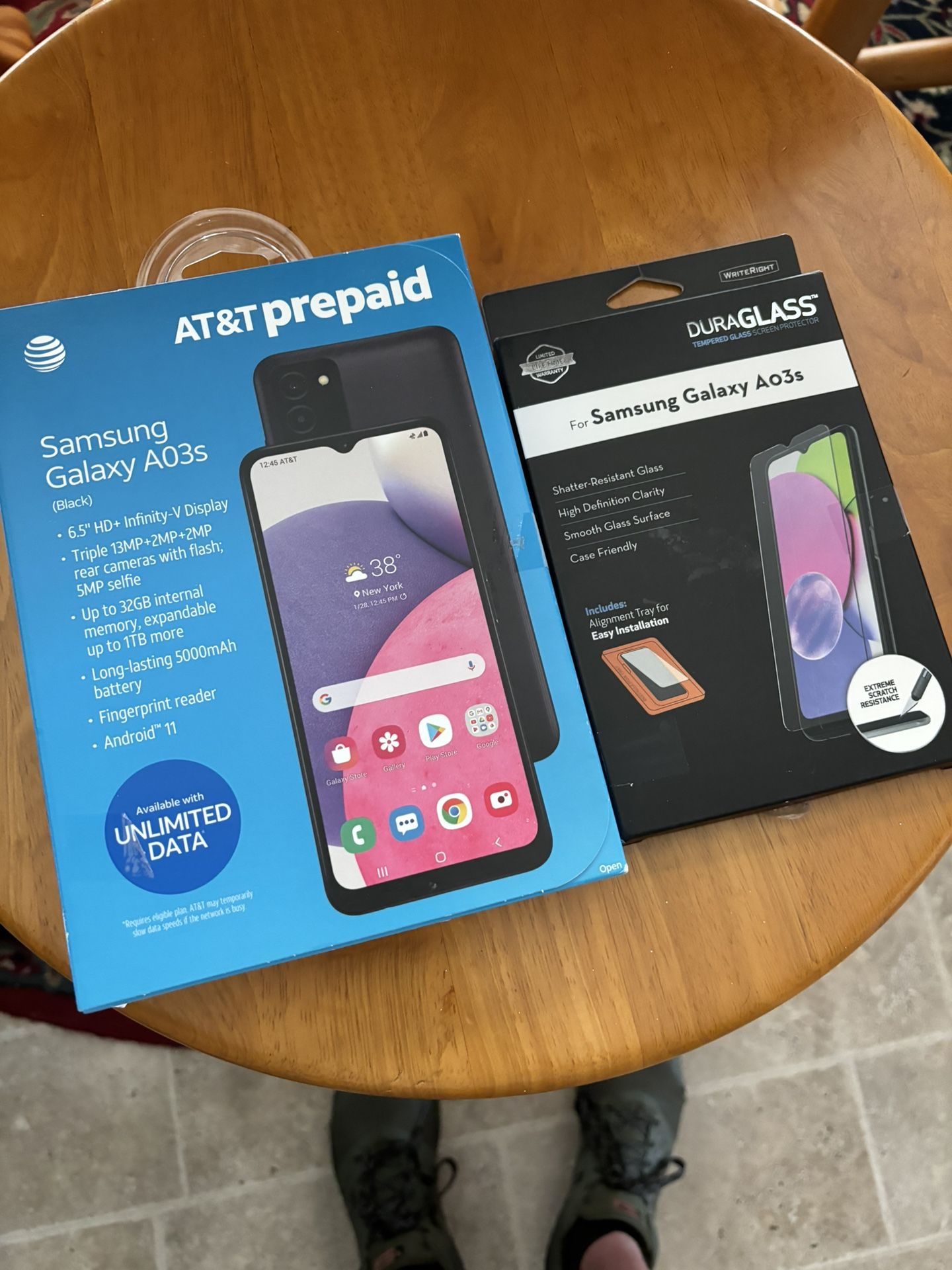 NEW Samsung Galaxy A03s AT&T Prepaid Phone And NEW Screen Protector/ NEVER OPENED 