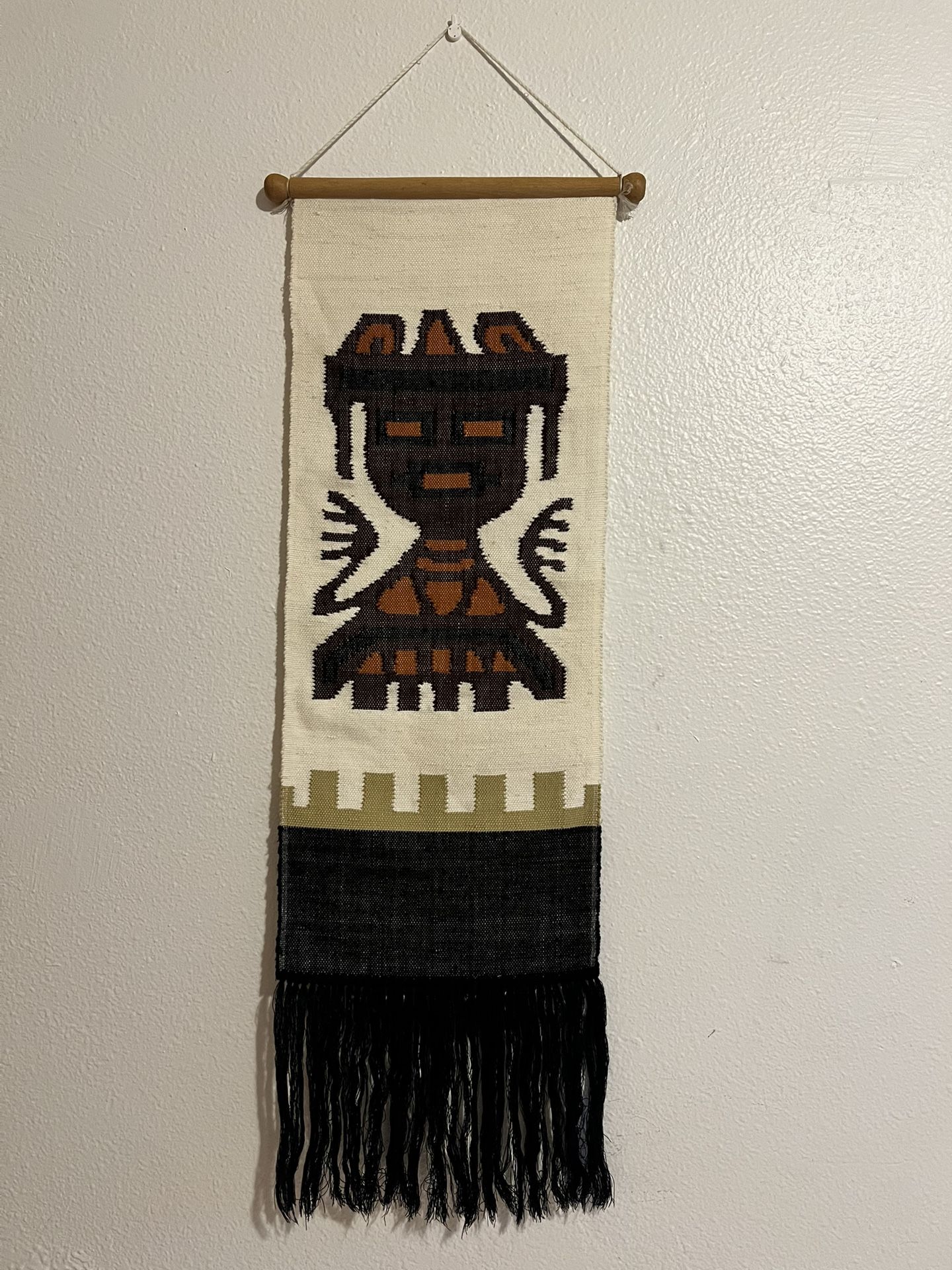 Vintage wall wool tapestry, South America, 1970s / textile hanging aztec boho chic bohemian folk rug modern mexico incas maya