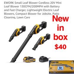 New in box EWORK Small Leaf Blower Cordless 20V Mini Leaf Blower 130CFM/200MPH with Battery and Fast Charger, Lightweight Electric Leaf Blowers, Compa