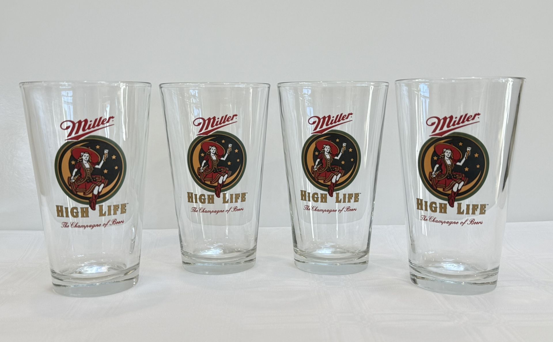 4 Miller High Life Beer Pint Glasses Girl On Moon | $10 Each