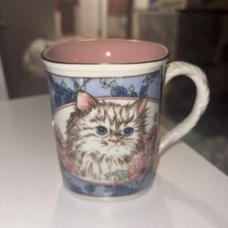 Takahashi San Francisco Vintage Floral Persian  Cat Mug, Vintage With Sticker