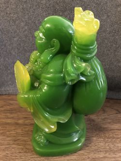 BUDDHA Statue Green Jade Imitation 9”