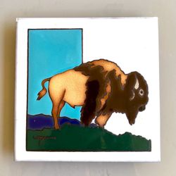 Ceramic Tile Trivet - Bison - 6” x 6”