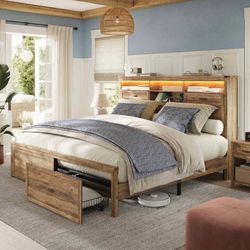 King Bed Frame with Storage Headboard