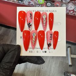 Valentines Reddd Stiletto Press On Nails