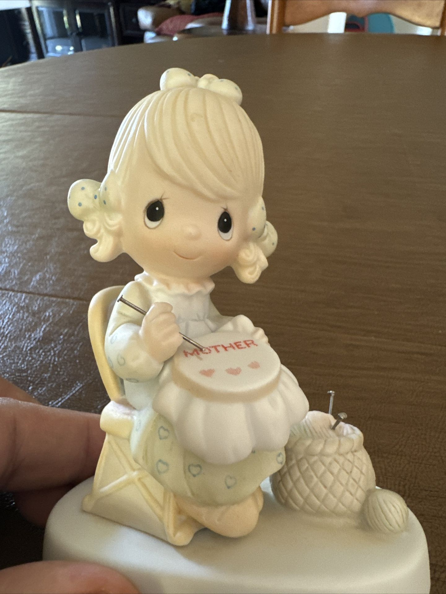 Precious Moments Figurine E-3106 - Mother Sew Dear - Enesco 1979 Porcelain.