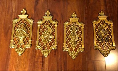 Vintage Syroco Set Of 4 - Gold Floral Plastic Wall Plaques #7212~7215