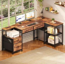 New - L Shape Office Desk for Gaming with Charging Station