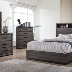 Brand New Grey Contemporary 4pc Queen Bedroom Set 