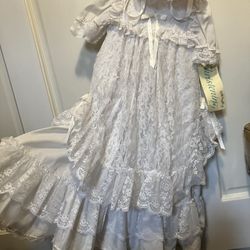 New Vintage Beautiful White Lace Christening Gown Dress For Infant Baby 