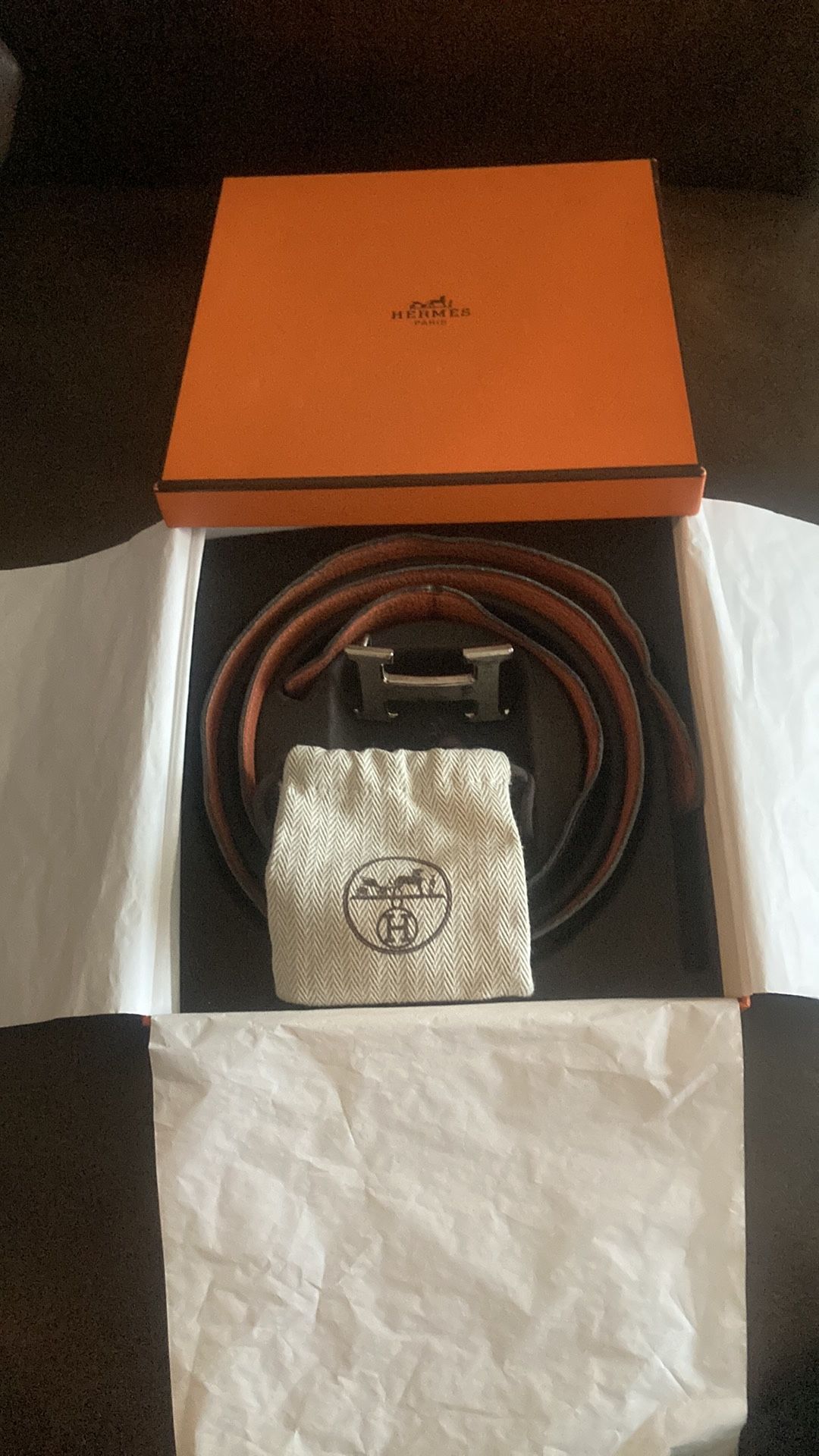 Hermès Brown Leather Belt with Silver Buckle