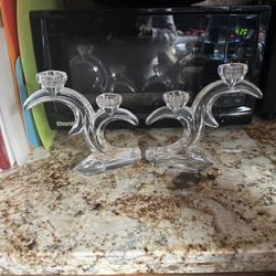  Pair Lead Crystal Double Candle Stick Ho