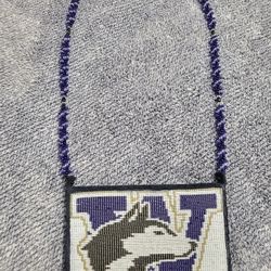 Handmade Beaded University Of Washington Huskies Mascot Medallion Native Work