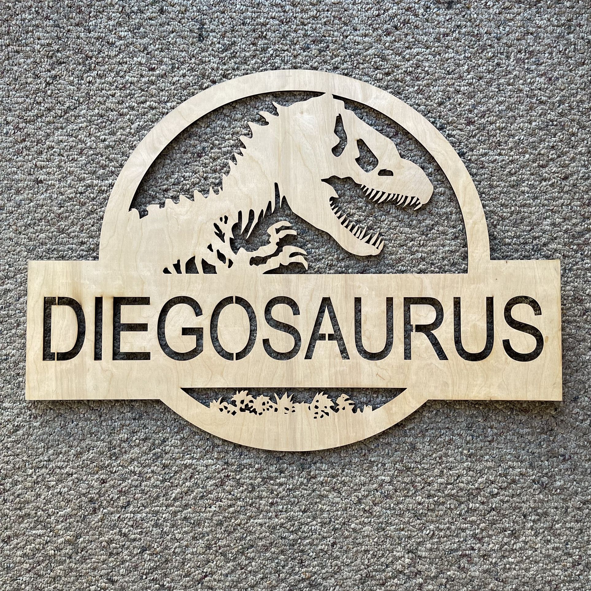 Dinosaur Custom Wood Sign Laser Cut Name
