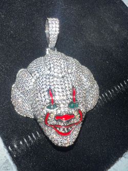 14K white gold plated Pennywise IT pendant & necklace