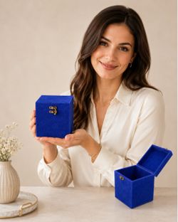 Royal Blue Velvet Gift / Jewelry Keepsake Box w Gold Latch