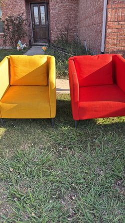 Set of 2 Accent Armchairs Yellow and Red