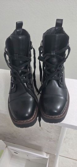 Black Leather Lace-Up Combat Boots