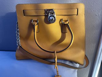 Michael Kors Hamilton Large North South Tote Used Bag Purse Brown Yellow