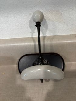 Vintage Wall-Mounted Coat Hook with Ceramic Accents