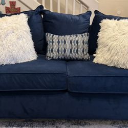  Navy Blue Velvet Sofa Set – Excellent Condition