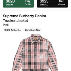 Supreme Burberry Pink Trucker W/ Receipt Size: Medium 