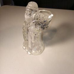 Frosted Clear Glass Lead Crystal Santa Claus Tea Light Votive Candle Holder 7"