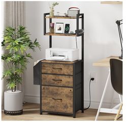 3 Fabric Drawer File Printer Cabinet with Charging Station, 45''H, 