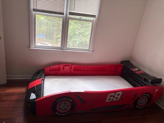 Like-New Kids Race Car Twin Bed Set (Bed Frame + Mattress) Bought brand new in May 2026 and barely used!
