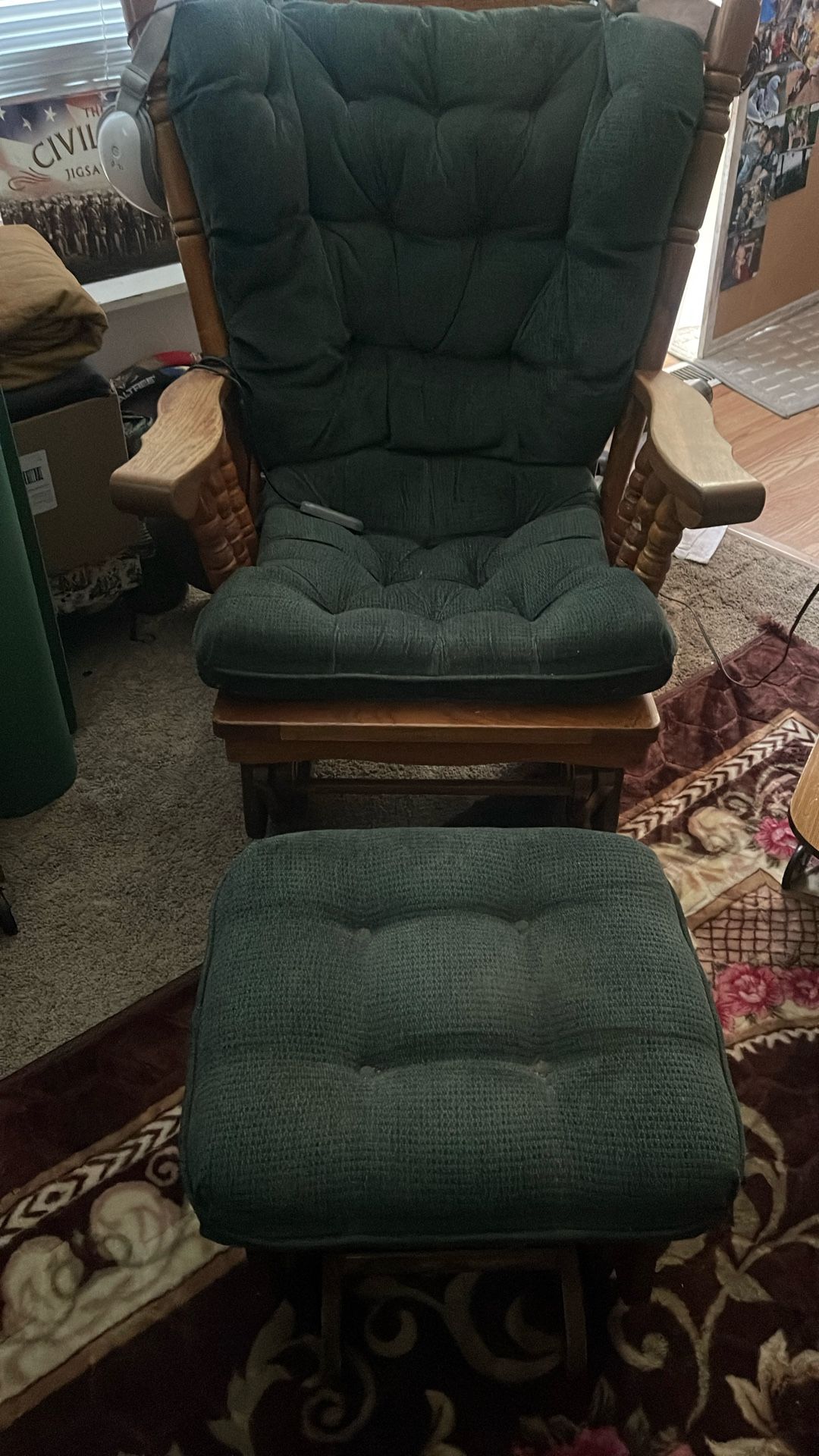 2 Piece Glider Rocker Chair With Stool And Cushions 