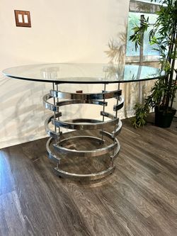 Silver Elegant Round Glass Dining Table 4 People