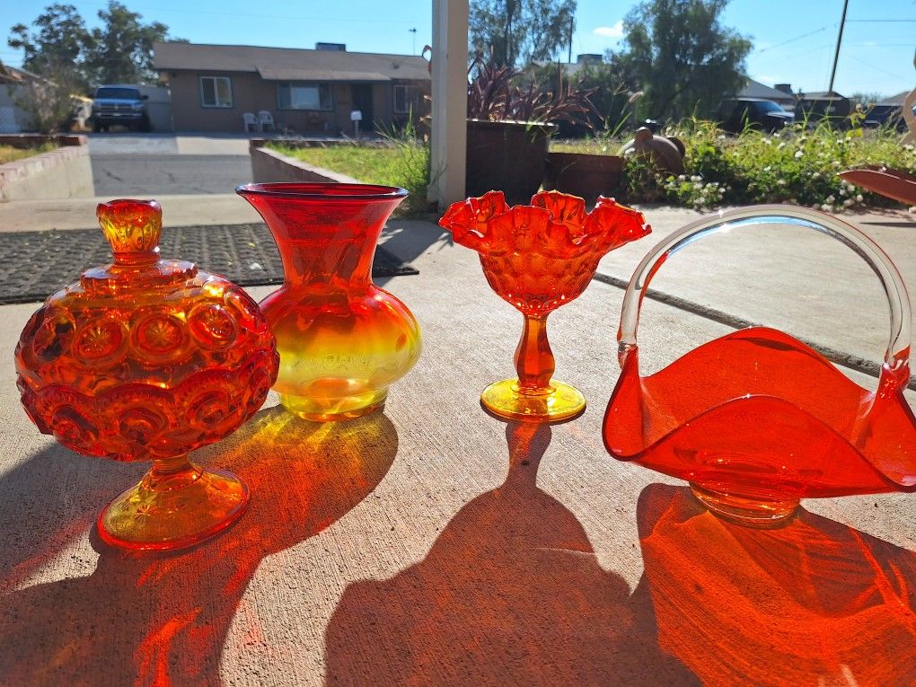 Vintage Colonial Amberina Candium  Glass- midcentury