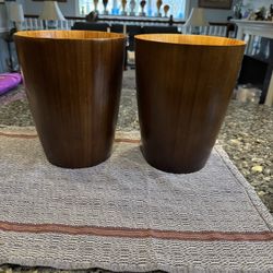 Pair Of Umbra Solid Wood Bamboo Waste Bins
