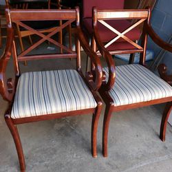 Pair of Rolled Arms Mahogany Upholstered Chairs By Bombay