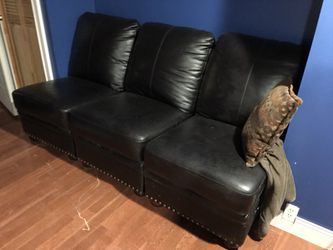 Black Leather Three Piece Sofa