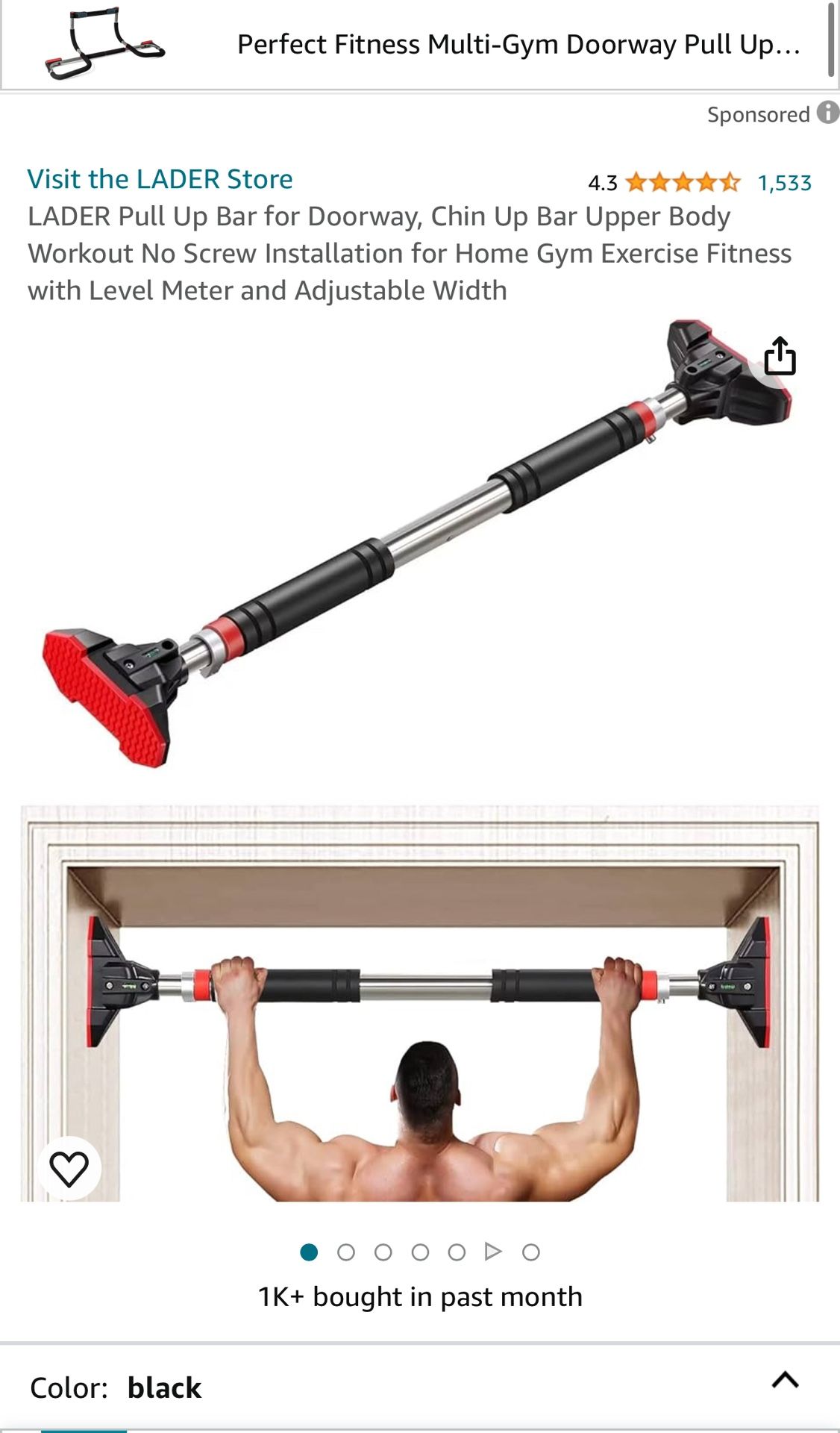 LADER Pull Up Bar for Doorway, Chin Up Bar Upper Body Workout No Screw Installation for Home Gym Exercise Fitness with Level Meter and Adjustable Widt