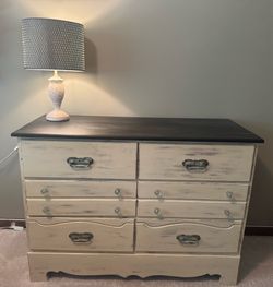 Distressed Cream Vintage Dresser – Solid Wood, Cottage/Farmhouse Style