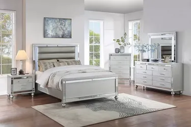 Brand New Silver & Grey 4pc Queen Bedroom Set (Available in Eastern King)