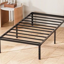 Twin Size Bed Frame, 14 Inch Sturdy Metal Bed Frame with Under-Bed Storage Space, Noise-Free, Non-Slip, No Box Spring Needed