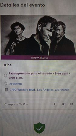 A-ha Concert Los Ángeles 2 Tickets April 9th