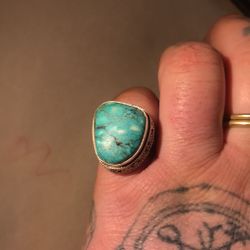 Large Mens Turquoise Sterling Silver Ring Size 12 