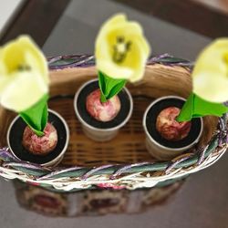 Vintage Wicker Baskets with Floral Ceramic Tiles And Handles With 3 flowers L13" H6" W7"