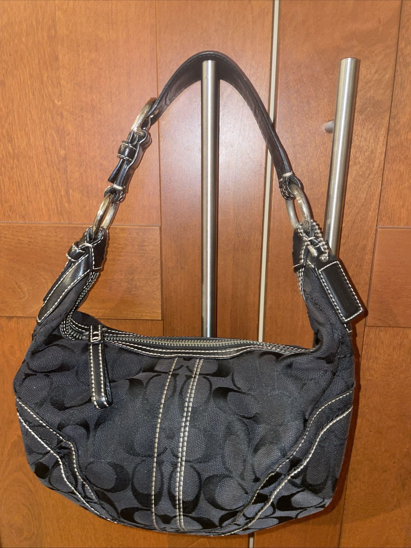 Vintage COACH Black Canvas Leather Handbag 10073 90’s 11x7x2