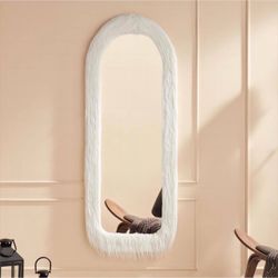 24 in. W x 63 in. H White Arched Long Flannel Mirror Wood Framed Freestanding Full-Length Mirror