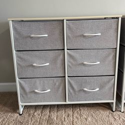 Set of 2 Light Grey 6-Drawer Fabric Dressers