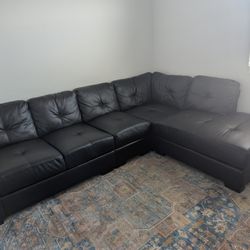Black Faux Leather Couch 