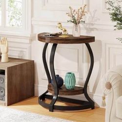 New Half-Round End Table, Side Table with 2-Tier Shelves