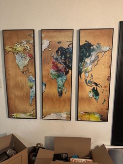 3 panel artwork of world