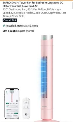 ZAFRO Smart Tower Fan 42-Inch Pink