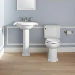 Devonshire Vitreous China Pedestal Combo Bathroom Sink in White with Overflow Drain

